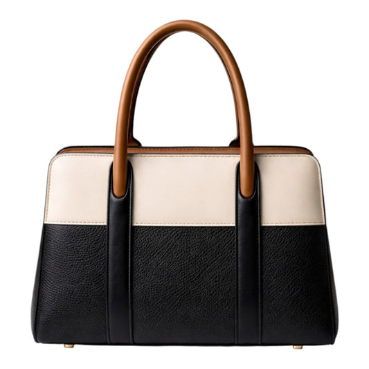 Dinix Women’s Black & Beige Color Block Leather Top Handle Handbag